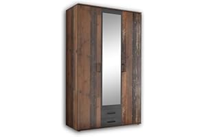 ‎STELLA TRADING CHICAGO Eleganter Kleiderschrank mit viel Stauraum - Vielseitiger Drehtürenschrank in Old Style & Betonoxid Optik - 120 x 197 x 54 cm (B/H/T)