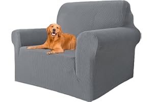 ‎YSTELLAA YSTELLAA Stretch Sofa überzug 1 Sitzer, Super Elastisch Sofabezug Mit Armlehnen Waschbarer, kratzfester rutschfest Sofa Cover für Hunde Katzen und Haustiere(Hellgrau, Sofa Breite 81cm-120cm)