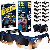Eclipse Solar Glasses 2026 - 12 Pairs Premium with 2 Solar Filters for Smartphone, Eclipse Solar Glasses ISO 12312-2, CE Cert