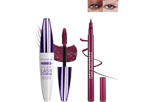 LESTPOLA Burgundy Waterproof Mascara & Eyeliner Set, 5D Silk Fiber Liquid Lash Extensions Colored Tubing Mascara Volume and Length, Long Wear, Smudge-Proof Curling Non-Clumping Mascara & Eyeliner Pen for Women