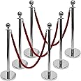 LAZ Crowd Control Barrier Stanchions Barrier Poles Posts Queuing Pole Retractable Belt Set of 6 Pieces (3 Set) (Color : Silver)