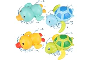 Pinenuts Baby Bath Toys, 4 Pcs Baby Bath Tub Toys Wind-up Toys Paddling Pool Toys Floating Swimming Ducks & Turtles Water Toys for Toddler Kids Girls Boys Bath-time Shower Gifts