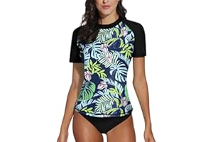 BesserBay Maillot de bain à manches courtes pour femme Protection solaire UPF 50+