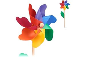 relaxdays Moulin à Vent Lot de 2, décoration, pour Enfants et Adultes, Jardin, Balcon et terrasse, Bois/PP, coloré