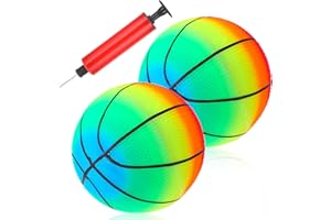 Grevosea Nadmuchiwana tęczowa piłka, 15 cm, piłka plażowa dla dzieci i dorosłych, nadmuchiwane piłki winylowe z dodatkową ręczną pompką powietrza, neonowa piłka nożna, na plac zabaw wewnątrz i na