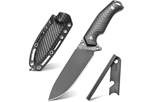 LOTHAR BAT Couteau de Survie à lame fixe, Couteau d'extérieur en acier D2, Full Tang Couteau de Camping, Couteau de Chasse, Cadeaux pour Hommes, Couteau Collection