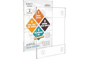 NIUBEE Acryl-Fensterschild-Halter mit Saugnapf, 21,6 x 28,9 cm, transparenter Acrylrahmen, Glastür, Wandhalterung, Werbung, Beschilderung, Schilderhalter für Einkaufszentrum, Büro, Zuhause, Geschäft,