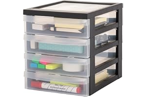 Iris Ohyama, Tour de Rangement Plastique, 4 Petits Tiroirs, Noir, Ouverture Facile, Format A5, Meuble, Organisateur, Fournitures, pour Bureau, Fourniture Scolaire, Papeterie, Sans BPA, DC-A5