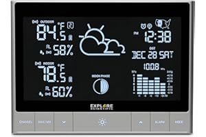 BRESSER Explore Scientific Stazione Meteo, WSH5002, Sensore Esterno, Temperatura e Umidità (Interna/Esterna), Pressione Atmosferica, Previsioni del Tempo, Avviso di Gelo, Ora, Data e Sveglia