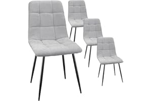 FRUOGO Lot de 4 Chaises Salle Manger Chaise de Cuisine rembourrée avec Dossier Haut, Chaise Scandinaves Chaise rembourrée avec Assise en Lin, Pieds métalliques