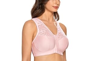 DELIMIRA Biustonosze Damskie Zapinane Z Przodu Racerback Plus Size Bezprzewodowe Koronkowe Biustonosze Z Pełnym Pokryciem