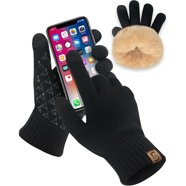 Winterhandschoenen voor dames, touchscreen, dikke winterhandschoenen, dubbellaagse gebreide handschoenen voor touchscreen, voor de winter, dik met fluweel, houden warm tijdens het rijden, Donkergrijs