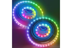 HYES 2 Pack Fliegender Ring für Kinder, 45 LEDs, 14 Beleuchtung Modi, Wiederaufladbar, leichtes, Fliegende Scheibe für Indoor Outdoor Sport Spielzeug Geschenk für Teenager Jungen Mädchen
