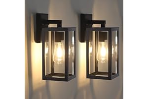 BRIMMEL Applique Murale Extérieure Applique Murale Extérieure avec Abat Jour en Verre Transparent, Applique Murale Extérieure en Aluminium, 2 Packs Applique Murale Extérieure E27 IP44 Étanche Noir Mat
