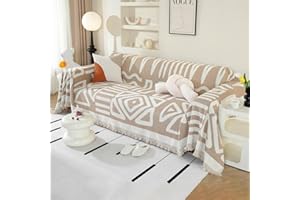 Royhom Housse de Canapé d'angle, Housse Canapé 2/3 Places, Kaki Couvre Canape Chenille, Protege Canape Angle avec Glands Décoratifs, Anti-Rides, Boho Kaki, 180x300 cm