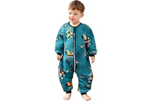 ZIGJOY Saco de Dormir con Piernas para Bebé 1.5 TOG Cremallera de Cadera Manga Larga Algodón Pijama Manta con pies Mamelucos Mono Niño Niña Unisex para Todo el año 3-5 años Excavador