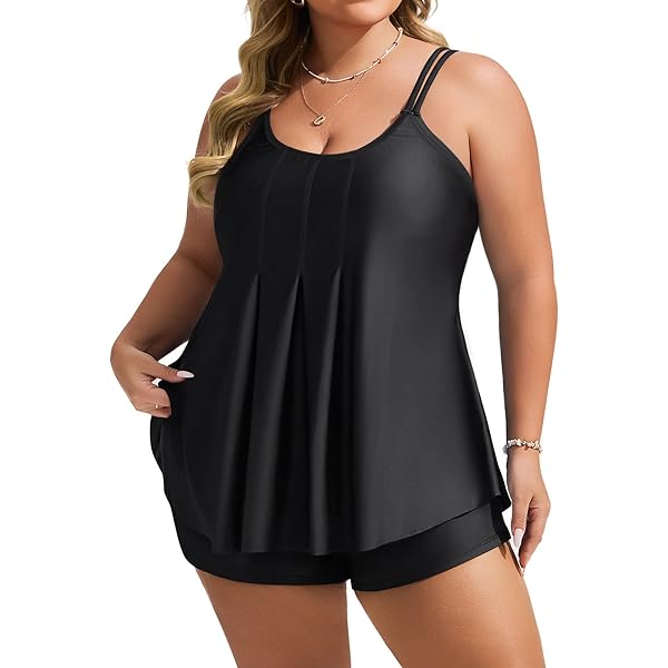 Hanna Nikole Tankini voor dames, sportief, grote maten, driedelige tanktop, met boyshorts, push-up, badpak, zwempak, olijfgroen strepen, 52 Grote maten