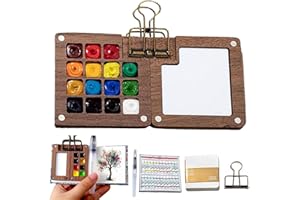 HiGropcore Travel Paint Palette, Mini Portable Watercolor Palette Set, Pocketartist Watercolor Travel Set with Binder Clips for Painters Artists Students (Wooden 15set)