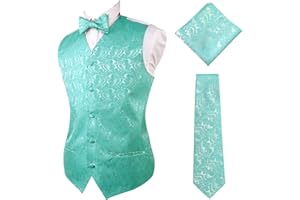 Alizeal Mens Classic 4pc Paisley Jacquard Waistcoat Suit Vest Set