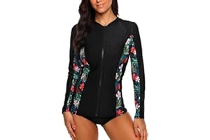 Charmo Women Zip UV Rash Vest Long Sleeve Rashguard Shirts