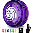 MAGICYOYO Responsive Yoyo D1, Professional 2A Looping Yoyo for Kids Beginner,Durable Crystal Plastic Yoyo with 6 Yoyo Replacement Strings + Yoyo Glove + Yoyo Storage Bag (Crystal Purple)