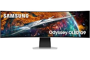 Samsung Ecran PC Odyssey OLED G9 240Hz, 0.03ms, Dalle OLED 1800R, Résolution 5120 x 1440, 1 000 000 : 1,32:9, FreeSync Premium Pro, Compatble G-Sync,Smart, HDMI, DisplayPort, USB-C, Pied ajustable