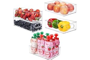 AKOLAFE 5 Pezzi Organizer Frigorifero Salvaspazio di Alta qualità con Maniglie Trasparente Organizer Frigo Impilabile Organizer Frigorifero per Cucina, Frigorifero, Armadio (1 Grandi, 2 Medi 2 Piccoli)