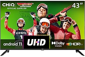 CHIQ 43 Zoll (108 cm) Fernseher,U43H7A,UHD Smart TV,Android 11,WiFi,Bluetooth,Play Store,Dolby Vision, Google Assistant,Chromecast, Netflix,Triple Tuner(DVB-T2/S/S2/C), HDMI2.0, Schwarz