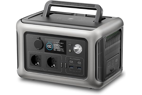 ALLPOWERS R600 Station électrique portable 299Wh, batterie LiFeP04 avec 3500 cycles+, Recharge de 0 à 80% en 30 minutes, Chargement rapide sans fil 15W, générateur solaire pour camping, extérieur