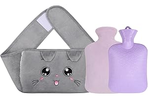 FRECOO Wärmflasche mit Bezug,3 in 1 Wärmflasche kautschuk mit Fleecebezug, Tragbarer Wärmflaschengürtel für Schmerzlinderung für Nacken,Schultern, Beine