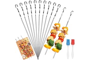 Emafymb Spiedini per Barbecue, 24 Pezzi Spiedini in Acciaio Inox con 2 Pennello, Acciaio Inossidabile Spiedini, Spiedini Per Barbecue Riutilizzabili per Shish Kebab Verdure Pane