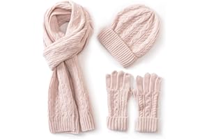 VILLAND 3 en 1 Laine Chapeau Gants Écharpe Ensemble pour Femme Hiver Ensemble, 3 Pièces Torsadé Bonnet pour Femme avec Boîte-cadeau