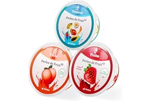 Nostea - Set di 3 vasetti, Perle per Bubble Tea Tropical, Pesca, Fragola – Popping Boba 100% Vegano, Senza Glutine - Perle al Succo di Frutta per Tè, Bevande - Produzione Francese - 3x 450 gr