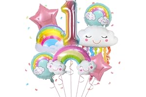 FUNHOT First Birthday Decorations For Girl, 8 Pcs Girls 1st Birthday Girl Decoration Foil Balloons with Rainbow Pink Star Pastel Round Balloons, Number 1 for Girls Birthday Party Baby Shower Supplies