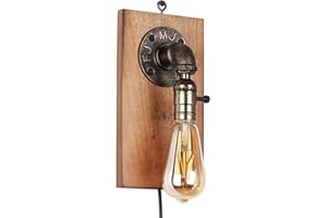 B·LED BARCELONA LED BarcelonaLED Wandleuchte, Vintage, Industriell, Holz, Anhänger, Griff mit Schalter und Stecker für E27, Leuchtmittel für Wohnzimmer, Schlafzimmer, Bett