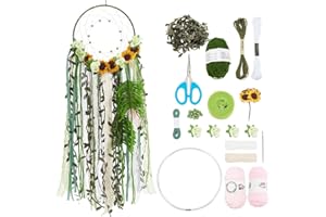 INFUNLY Dream Catcher Making Kit Handmade DIY Dream Catcher Kit for Home Decor Make Your Own Dreamcatcher Kit with Flowers and Colorful Tassel Ribbon Hanging Ornament Decoration Blessing Gift