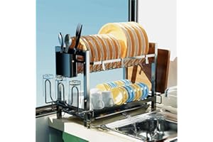 Yexati - Escurridor de Platos de 2 Niveles, escurridor de Platos de Gran Capacidad, Estante para Platos de Cocina con Organizador de Utensilios, escurridor de Platos con Soporte para Tabla de Cortar,