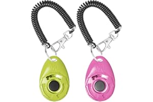 Acehome 2 Pack Dog Training Clicker with Wrist Strap, Pet Training Clicker with Big Button Effective Behavioral Training Tool for Cats Birds Puppy Recall (Pink & Green)