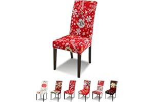 Lydevo Coprisedie Natalizie 4 Pezzi Coprisedia con Schienale Elasticizzato Spandex Fodere Coprisedia per Sala da Pranzo Rimovibile Vestisedia con Schienale per Natale Festa,Pupazzo di Neve