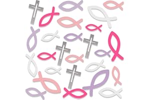 DPKOW 100pcs Holz Fische Kreuz Deko für Mädchen Taufe Kommunion Konfirmation Dekoration, Rosa Fische Streudeko für Taufe Tischdeko für Mädchen