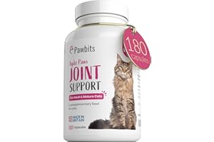 180 Pawbits Joint Support for Cats Tablets for Stiff & Mature Adult Cats Anti-Inflammatory Relief Supplements, Green Lipped Mussel, Glucosamine & Hyaluronic Acid Sprinkle Capsules (180)