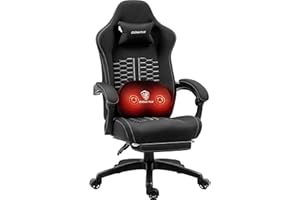 Dowinx Gaming Chair with Heated Massage Lumbar Support, Ergonomic Gaming Computer Chair with Pocket Spring Cushion and Footrest, Recliner High Back PC Chair for Adult, 150kg,Black