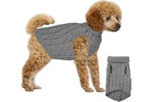 GRANTOP Jersey para perros y mascotas, suéter cálido de invierno para perros pequeños, cuello alto, jersey de punto, ropa exterior para perros pequeños y medianos (gris S)