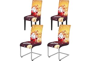‎YUGARLIBI Yugarlibi Weihnachten Stretch Stuhlhussen 4er Set Stuhlbezug Schwingstuhl Universal Elastische Esszimmerstühle Bezug Xmas Waschbare Stühle Schutz für Esszimmer Hotel Party (4 Stück, Rot Gold)