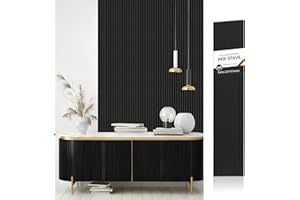 JSSZWYP AKK-STAVE Akustikpaneele Holz 240x60 cm (4er-Set 5,76 m²) - Akustik Paneele & Holzpaneele Wand Holzfurnier 3D Paneele Wand als Wandverkleidung Innen für Wohnzimmer(Schwarz)