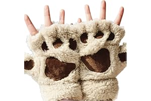 rackbone Gants Polaire Femme De Griffe De Chat Gants Patte De Chat Mitaines En Fausse Fourrure Mitaines Hiver Chaud Demi-doigt Gants Mignon Patte De Chat Cosplay Gants Gants De Dessin Animé Chauds