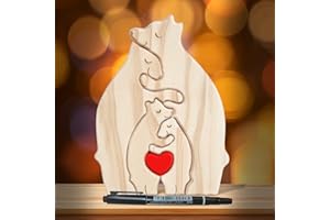 LETTERASHQP Famille d'ours en bois, puzzle d'art personnalisé, décoration bureau, table, cadeau souvenir famille, fête mères, fête pères