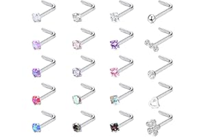 ADRAMATA 20 Pezzi 20G Piercing Naso Acciaio Chirurgico Naso Stud Set Diamante Opale CZ Nostril Piercing Gioielli per Donna Uomo Vite/Dritto/L Forma Naso Anelli Piercing Gioielli Multicolore