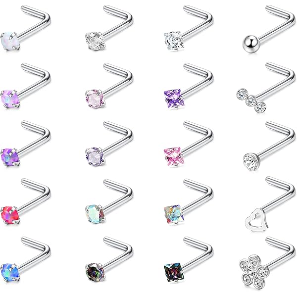 Piercing Al Naso In Acciaio Chirurgico Con Zirconi - 8 Pezzi L Shaped, Ipoallergenici - Foto 4