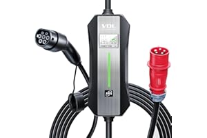 VDL POWER Chargeur Voiture Electrique, 11KW Chargeur EV Type 2, Courant Réglable 16A|13A|10A|8A|6A, Câble de Recharge Portable avec CEE 3-phasé Prise, Écran LCD, Compatible avec la IEC 62196-2,5M,IP65
